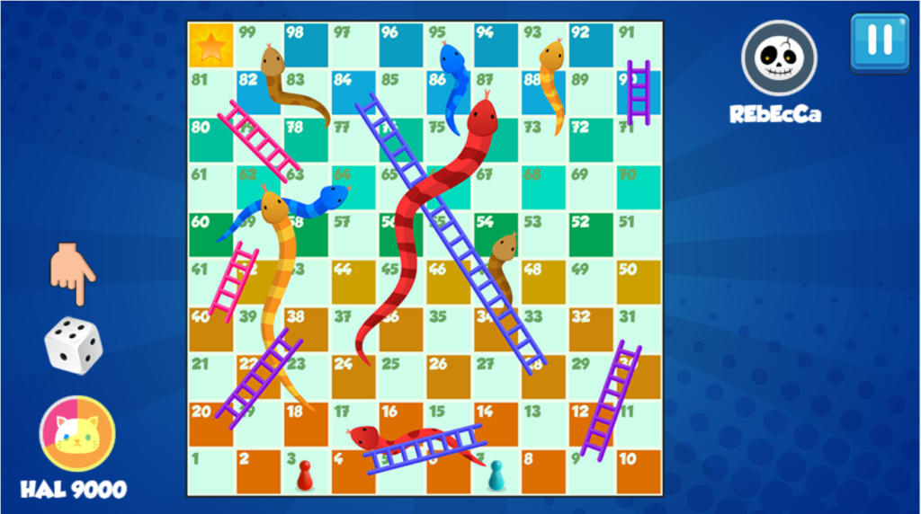 Screenshot of the normal gameplay on Snakes and Ladders