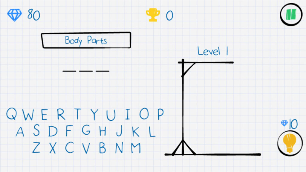 Screenshot of the normal gameplay on Hangman